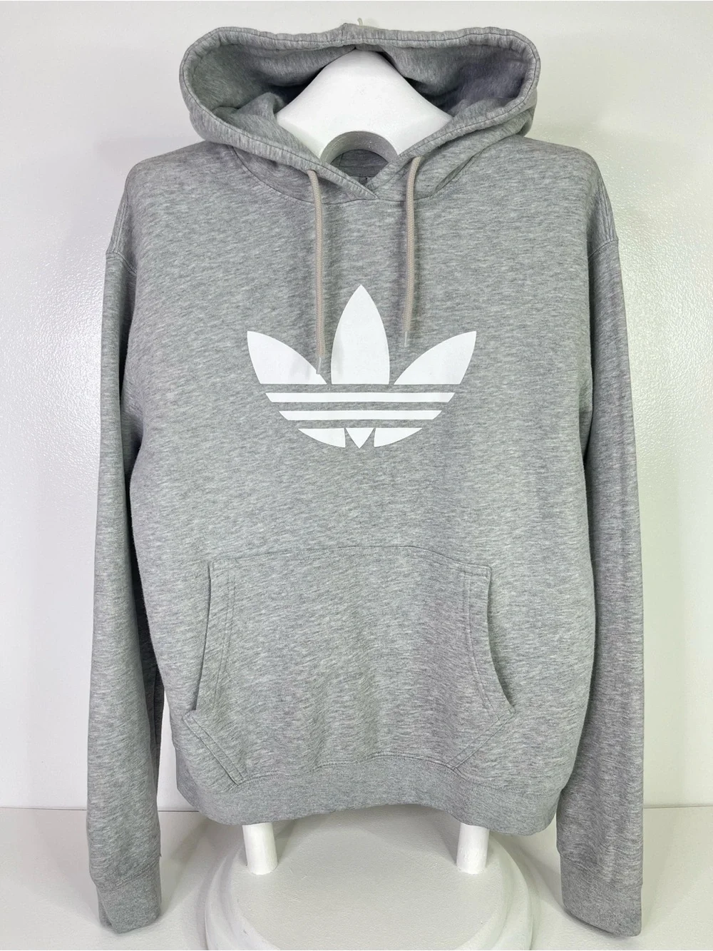 Adidas Originals Hoodie Mens L Gray Heather Trefoil Logo Pullover Sweatshirt